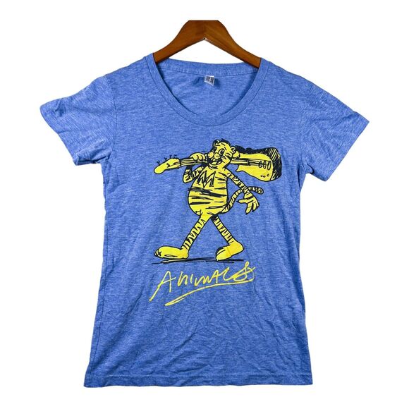 Maroon 5 Animals Band Cat Guitar Blue Yellow Music Cartoon Women's T Shirt L - Picture 1 of 3